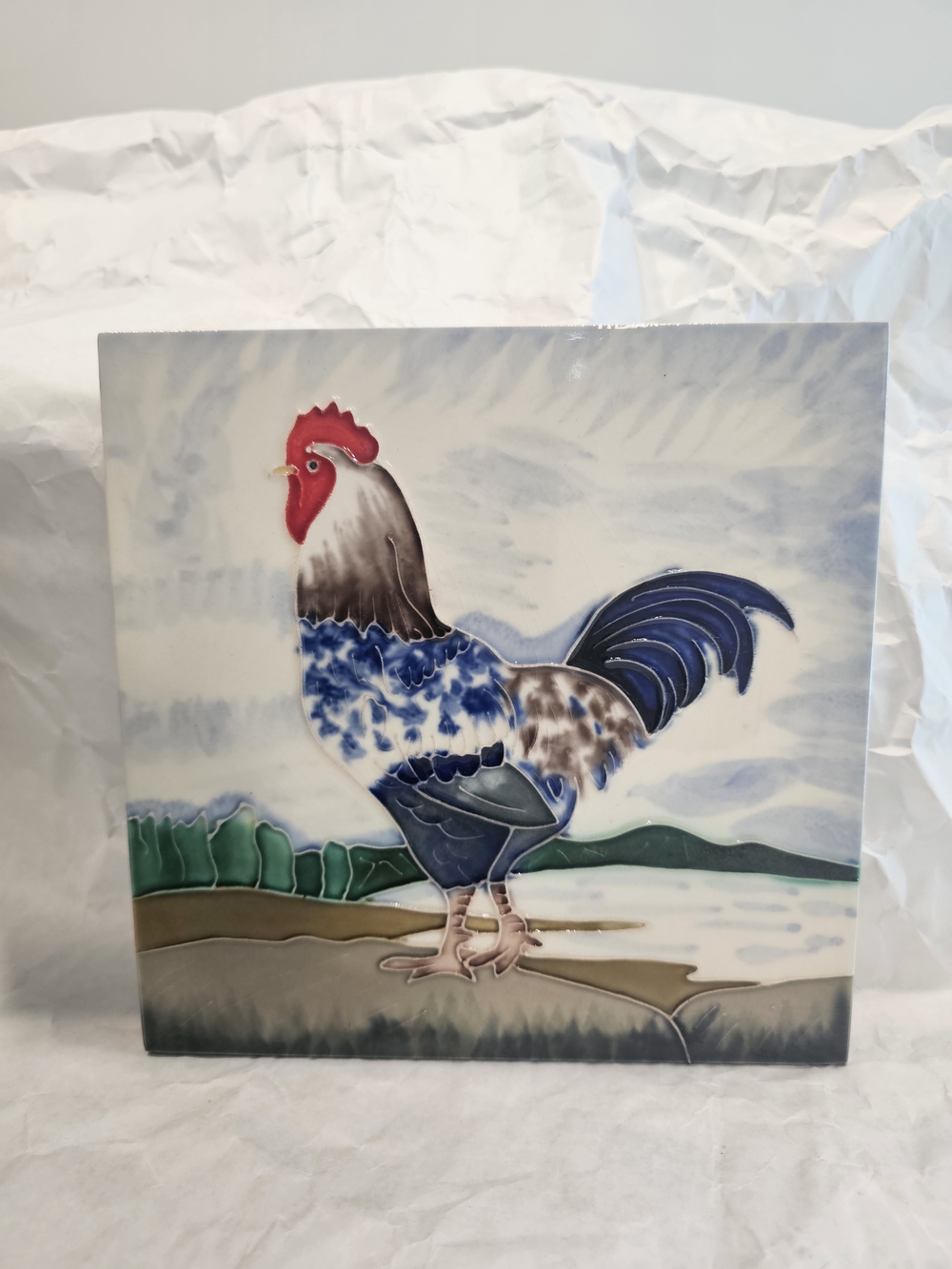 Rooster Pattern Glossy Ceramic Decorative Tile Multicolor Square 8" x 8"